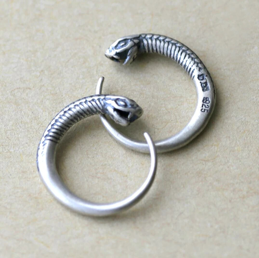 Hot 1 Pair Sterling Silver Snake Hook Stud Earrings for Biker Women Men 07FC0E-D4 - KOEEK