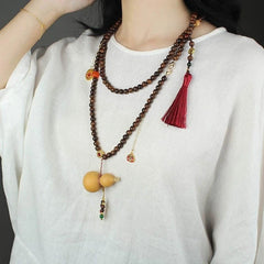 Chinese Style Black Rosewood Gourd Necklace Crossbody Pendant Long Back Chain 07FC0E-D4 - KOEEK