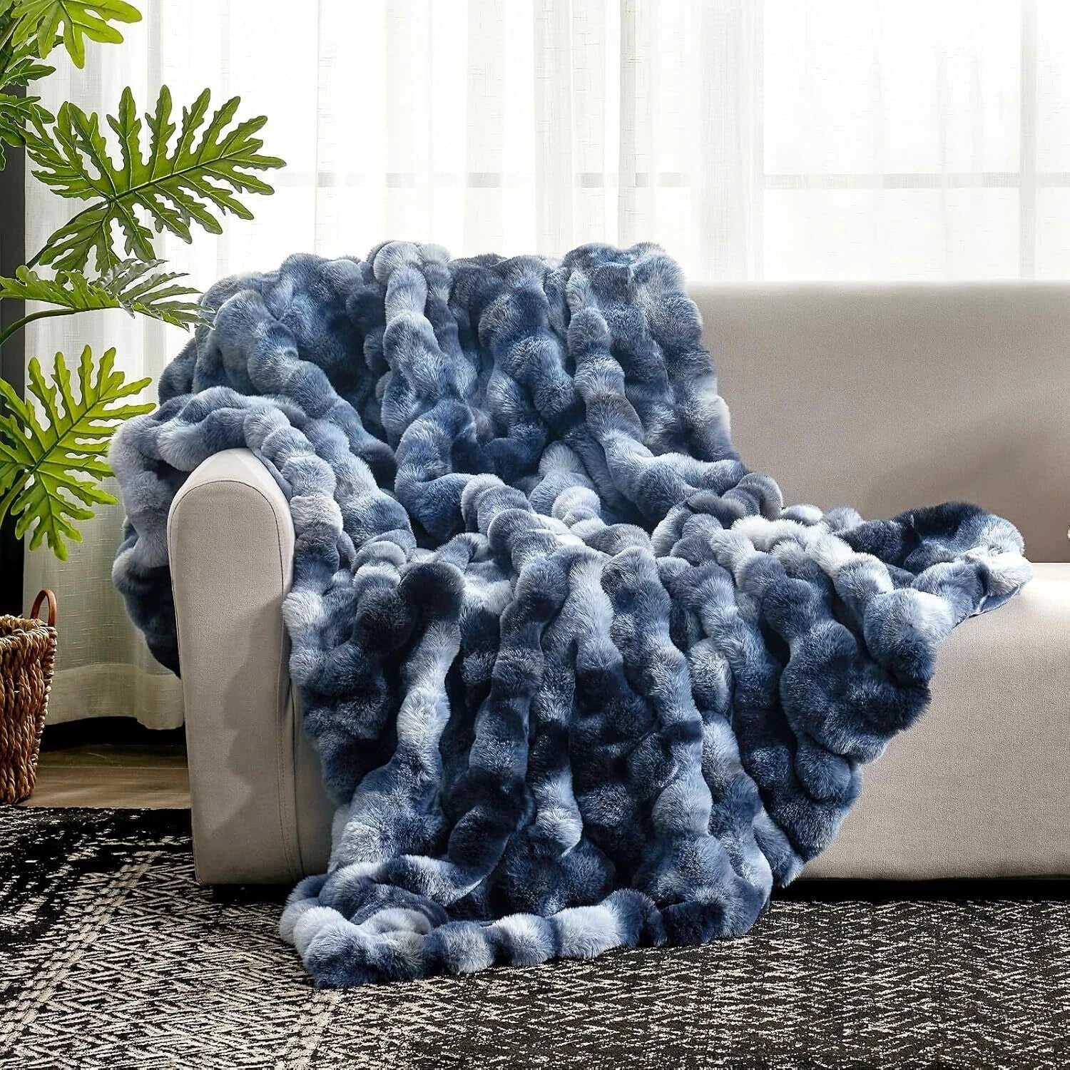Artificial Wool Carpet for Sofa, Sofa, Shaggy Pile Thick Bubble Blanket 07FC0E-D4 - KOEEK