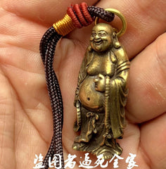 1.5" Brass Laughing Maitreya Buddha Statue Blessing Pendant Chain Buddha Amulet 07FC0E-D4 - KOEEK
