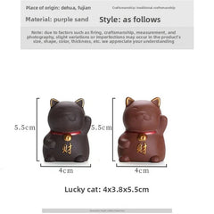 5.5cm Purple Clay Handcarved luck Cat Statue Tea Pet Absorbing Wealth Ornament 07FC0E-D4 - KOEEK