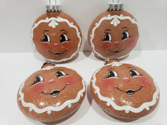 (4) Gingerbread Faces Glitter Plastic Christmas Tree Ornaments Home Decor 4.5" 07FC0E-D4 - KOEEK