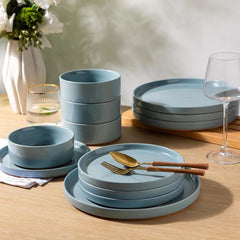 Ceramic Dinnerware Set for 4 | Unglazed Pottery Speckled Plate and Bowl 07FC0E-D4 - KOEEK