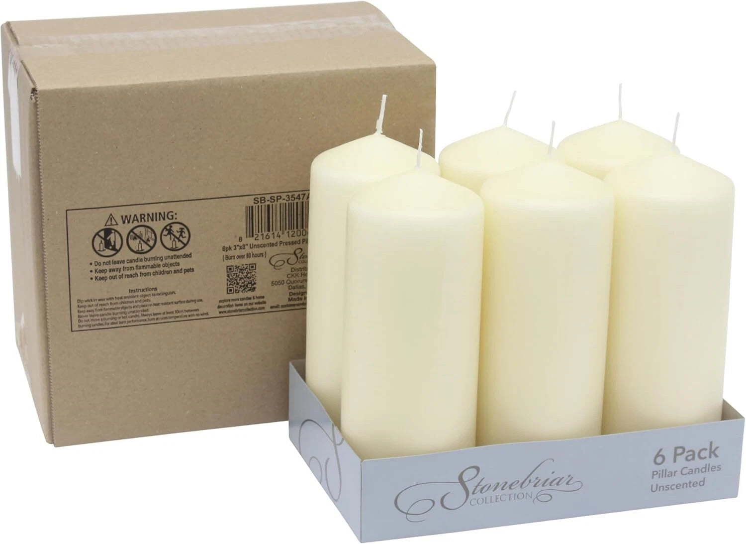 80 Hour Long Burn Unscented Pillar Candle, 3x8, Ivory, Pack of 6 07FC0E-D4 - KOEEK