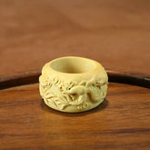 22MM Boxwood Dragon Ring Chinese Style Zodiac Wooden Finger Ring 07FC0E-D4 - KOEEK