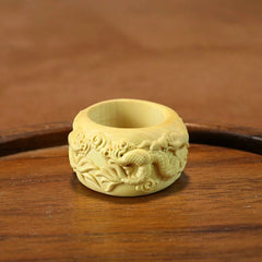 22MM Boxwood Dragon Ring Chinese Style Zodiac Wooden Finger Ring 07FC0E-D4 - KOEEK