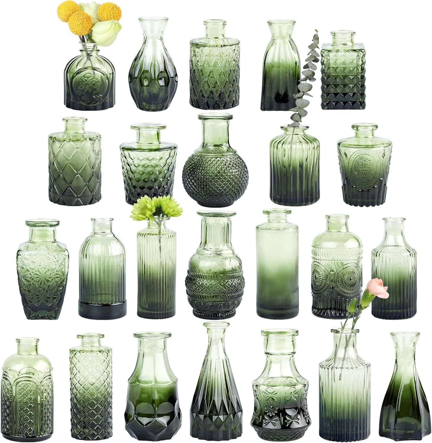 Glass Bud Vase Set of 24, Small Green Flower Vases for Centerpieces in Bulk 07FC0E-D4 - KOEEK