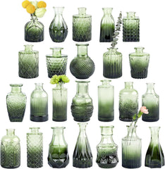 Glass Bud Vase Set of 24, Small Green Flower Vases for Centerpieces in Bulk 07FC0E-D4 - KOEEK