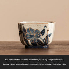95ml High-end Blue and White Ceramics Master's Cup Handpainted Lily Sifang Cup 07FC0E-D4 - KOEEK