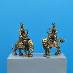 A Pair 2.3"Brass Manjusri Samantabhadra Bodhisattva Buddhism Statue Ornament 07FC0E-D4 - KOEEK