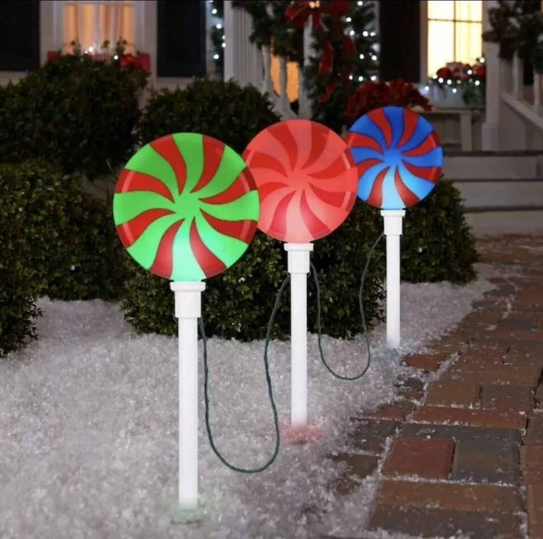 3 LED Lightshow ColorMotion Peppermint Lollipop Christmas Pathway Lights Gemmy GEMMY - KOEEK