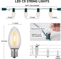 Vintage C9 LED Outdoor Warm White Christmas Lights, 50ft C9 String Lights 07FC0E-D4 - KOEEK
