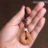 3.2cm Retro Peach Wood Ping An Key Pendant Necklaces Wood Carving Pendant 07FC0E-D4 - KOEEK