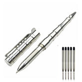 EDC Practical Stainless Steel Ball Pen Signature Tactical Pens w 5pcs G2 Refills 07FC0E-D4 - KOEEK