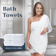 Luxury White Bath Towel Set of 8 Pieces - Turkish Cotton Highly Absorbent 07FC0E-D4 - KOEEK
