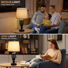 USB Bedside Lamp, 3-Way Dimmable Touch Table Lamp, Black Metal Base 07FC0E-D4 - KOEEK