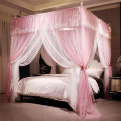 4 Corner Post Ruffle Princess Bed Canopy Curtain-Double Layer Cozy Drape Netting 07FC0E-D4 - KOEEK