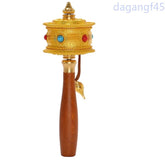 19.3cm Alloy Hand-cranked Six-character Mantra Buddhism Scripture Prayer Wheel 07FC0E-D4 - KOEEK