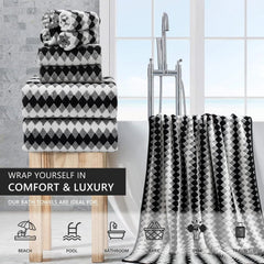 8-piece bathroom towel set (black and white) | 2 extra-large bath towels 07FC0E-D4 - KOEEK