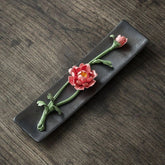 Ceramic Red Peony Stick Incense Holder Zen Home Indoor Decor 07FC0E-D4 - KOEEK