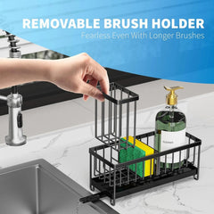 Black Sponge Holder for Kitchen Sink,Sink Caddy Organizer with High Brush Holder 07FC0E-D4 - KOEEK