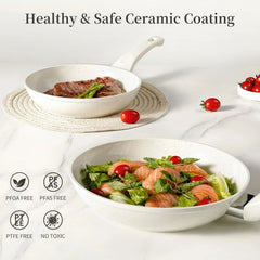 Ceramic Frying Pan Set with Lid , Induction Omelette Frying Pan Set 07FC0E-D4 - KOEEK