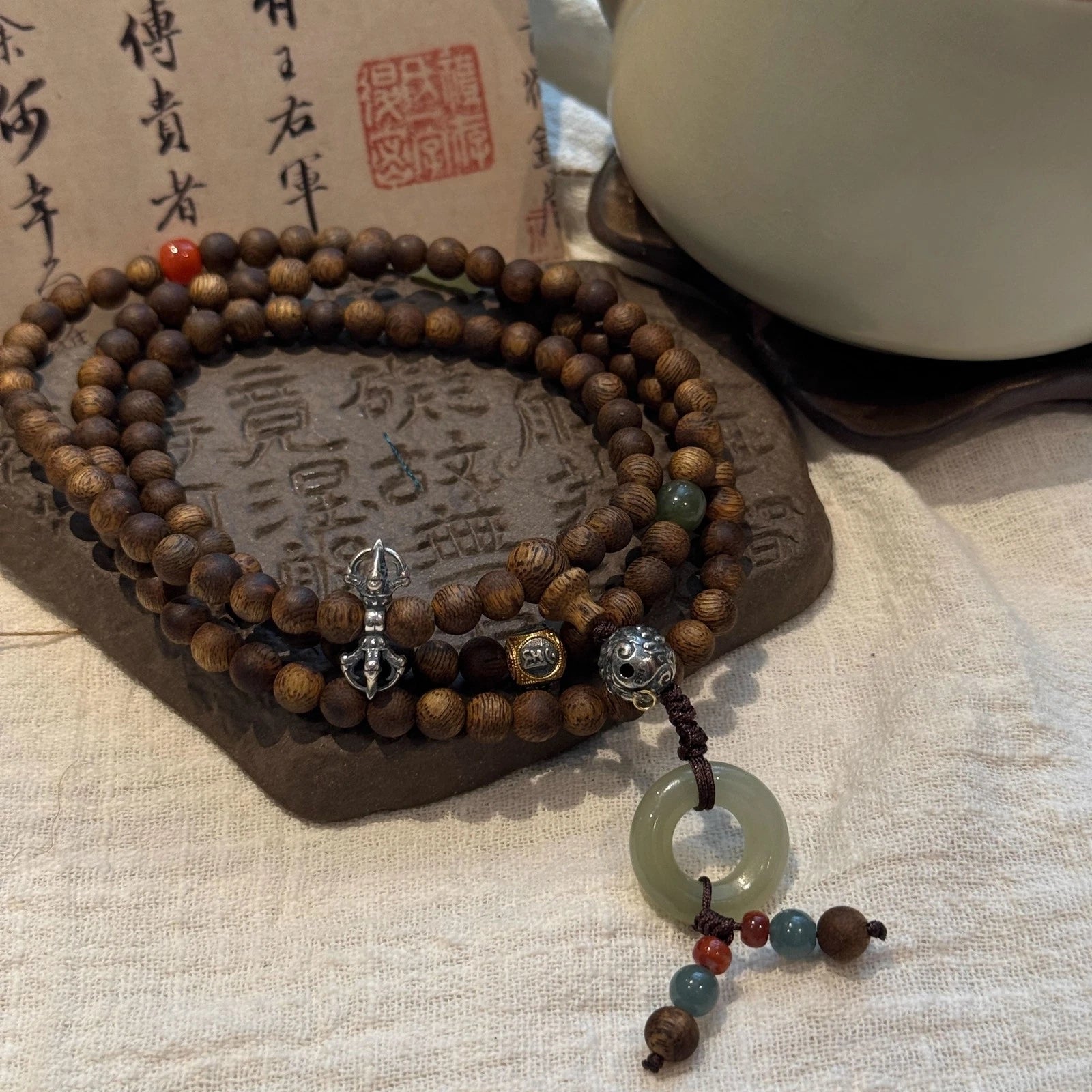 Qinan Agarwood Bead Bracelet Elastic Four Strand Womens Jewelry 07FC0E-D4 - KOEEK