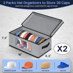 Stackable baseball cap storage box,2 wardrobe hat storage boxes,can hold 30 hats 07FC0E-D4 - KOEEK
