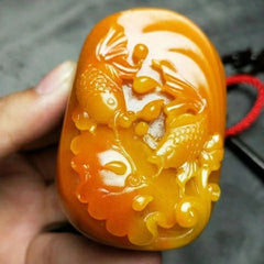 Chinese antique Huanglong jade carved goldfish swimming pendant 07FC0E-D4 - KOEEK