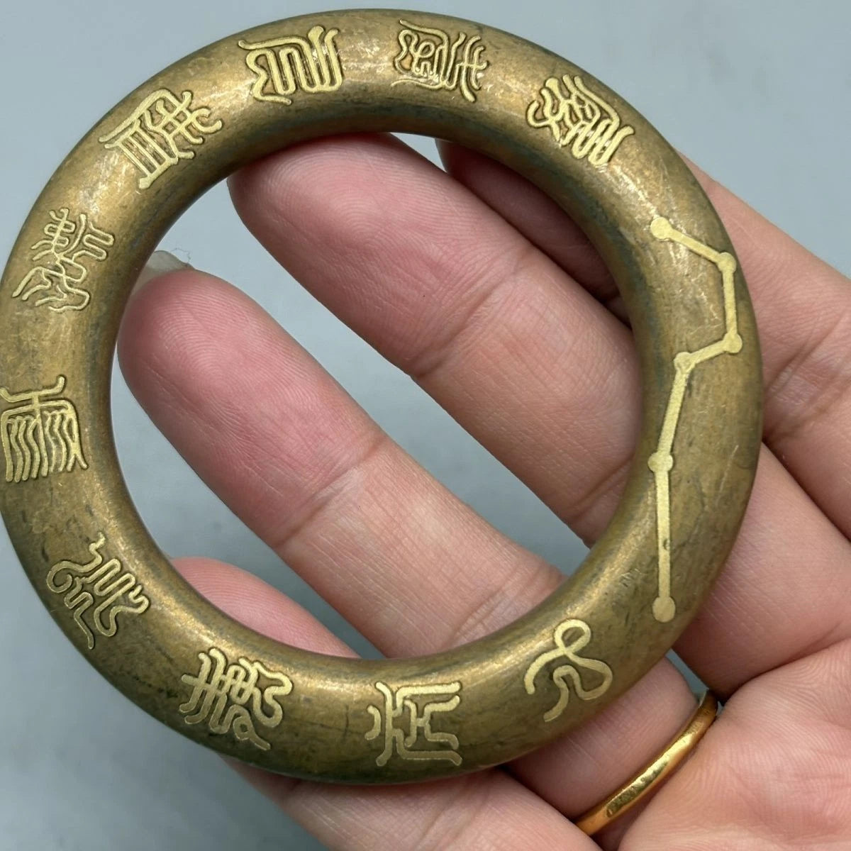 Tibetan Brass Thunder Strike Cross Seven Star Scripture Engraved Bangle 07FC0E-D4 - KOEEK