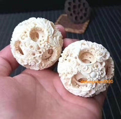 Pair Chinese Carved 3 Layer Dragon Phoenix Puzzle Ball Collections Decoration 07FC0E-D4 - KOEEK