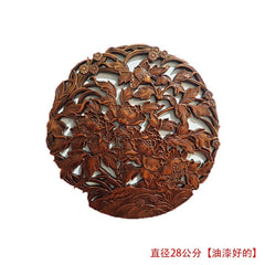 Round Peony Wood Carving Wall Hanging Camphor Wood Hollow 28cm Home Decor 07FC0E-D4 - KOEEK