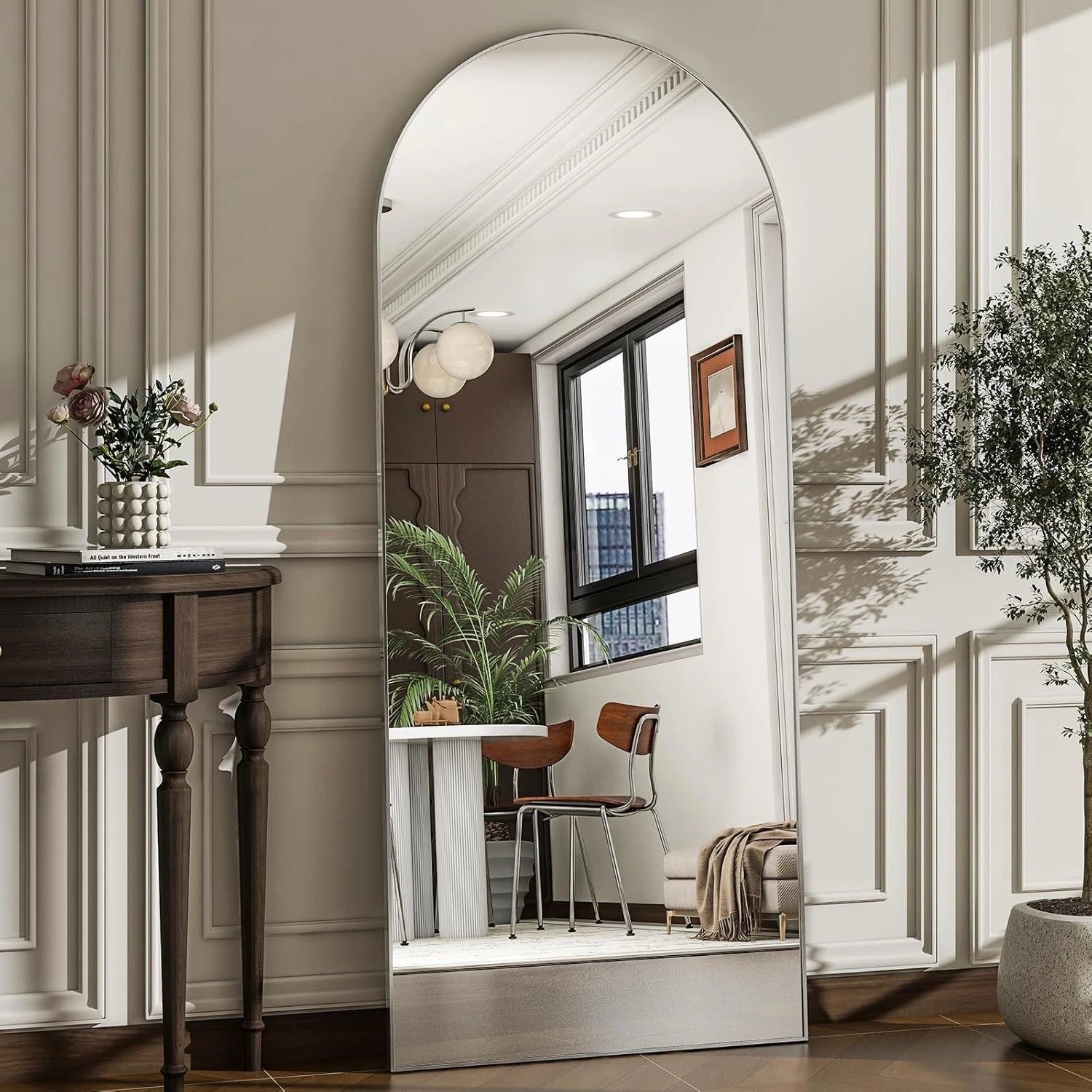 57"x20" Arched Full Length Mirror - Wall Mounted/Floor Mirror Full Body Mirrors 07FC0E-D4 - KOEEK