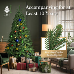 7.5FT Christmas Tree Artificial Decor Tree w/ LED Light Xmas Holiday Decoration 07FC0E-D4 - KOEEK