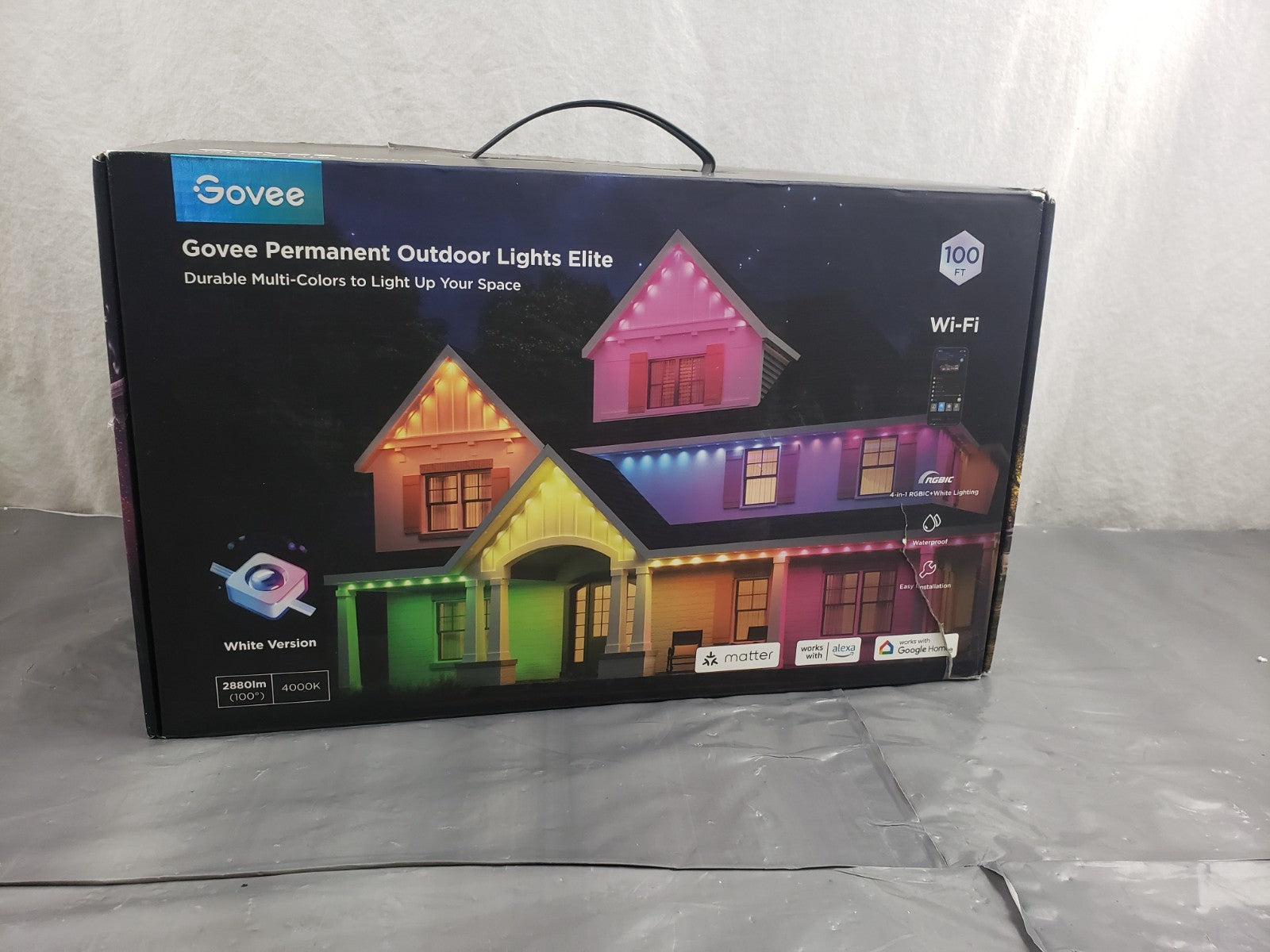 Govee 100ft WHITE Permanent Outdoor Lights Elite RGBIC App Enabled -- READ GOVEE - KOEEK