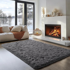 Area Rugs Living Room Grey Rugs for Bedroom 4x6 Carpet Fluffy Fuzzy Soft Shag 07FC0E-D4 - KOEEK