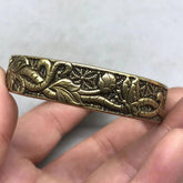 Brass Wide Peony Bangle Pure Copper Vintage Smooth Open Bracelet Unisex 07FC0E-D4 - KOEEK