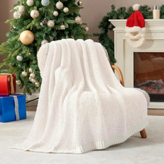 Buttery Ivory Throw Blanket for Couch,Reversible Super Soft Knitted Blankets 07FC0E-D4 - KOEEK