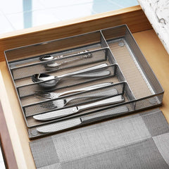 Drawer Organizer, Silverware Flatware, Mesh Wire, Non-Slip, 5 Components, Silver 07FC0E-D4 - KOEEK