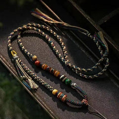 Tibetan Handmade Thangka Necklace Cord Six Word Mantra Amulet Rope Pendant 07FC0E-D4 - KOEEK