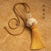 Boxwood Lotus Rearview Mirror Hanging Ornament Tassel Car Charm Unisex 07FC0E-D4 - KOEEK