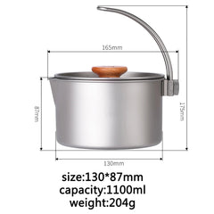 Titanium 1100ml Pot with Lid & Hanger Mug Foldable Handles for Backpacking Camp 07FC0E-D4 - KOEEK