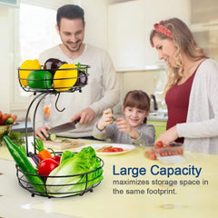 Iron 2-Tier Countertop Fruit Vegetables Basket Bowl Storage With Banana Hanger 07FC0E-D4 - KOEEK
