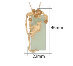 Jade Pendant Necklace Charm 18K Gold Plated Chain Phoenix Bird Dainty Gemstone 07FC0E-D4 - KOEEK