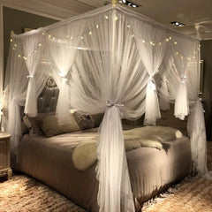 4 Corners Post Canopy Bed Curtain for Girls & Adults-Royal Luxurious Cozy Drapes 07FC0E-D4 - KOEEK