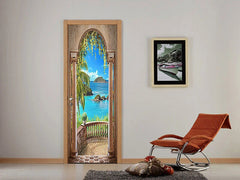 3D Arch Terrace Seascape Self Adhesive Mural Wall Bedroom Door Sticker Decor 07FC0E-D4 - KOEEK