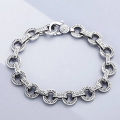 Real Solid 925 Sterling Silver Pattern Circle Bracelet Chain Jewelry 7.1"-7.9" 07FC0E-D4 - KOEEK