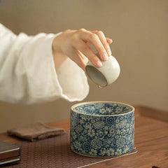 500ml Exquisite Ceramic Ru Kiln Handpainted Tea Residue Bowl Tea Dust Cylinder 07FC0E-D4 - KOEEK