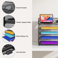 5-Shelf Paper Organizer with Handles, Metal Mesh Desktop Organizer Black 07FC0E-D4 - KOEEK
