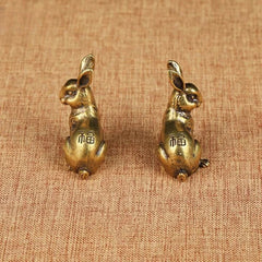 1 Pair Retro Brass Little Luck Rabbit Statue Ornament Carved Tea Pet Decoration 07FC0E-D4 - KOEEK
